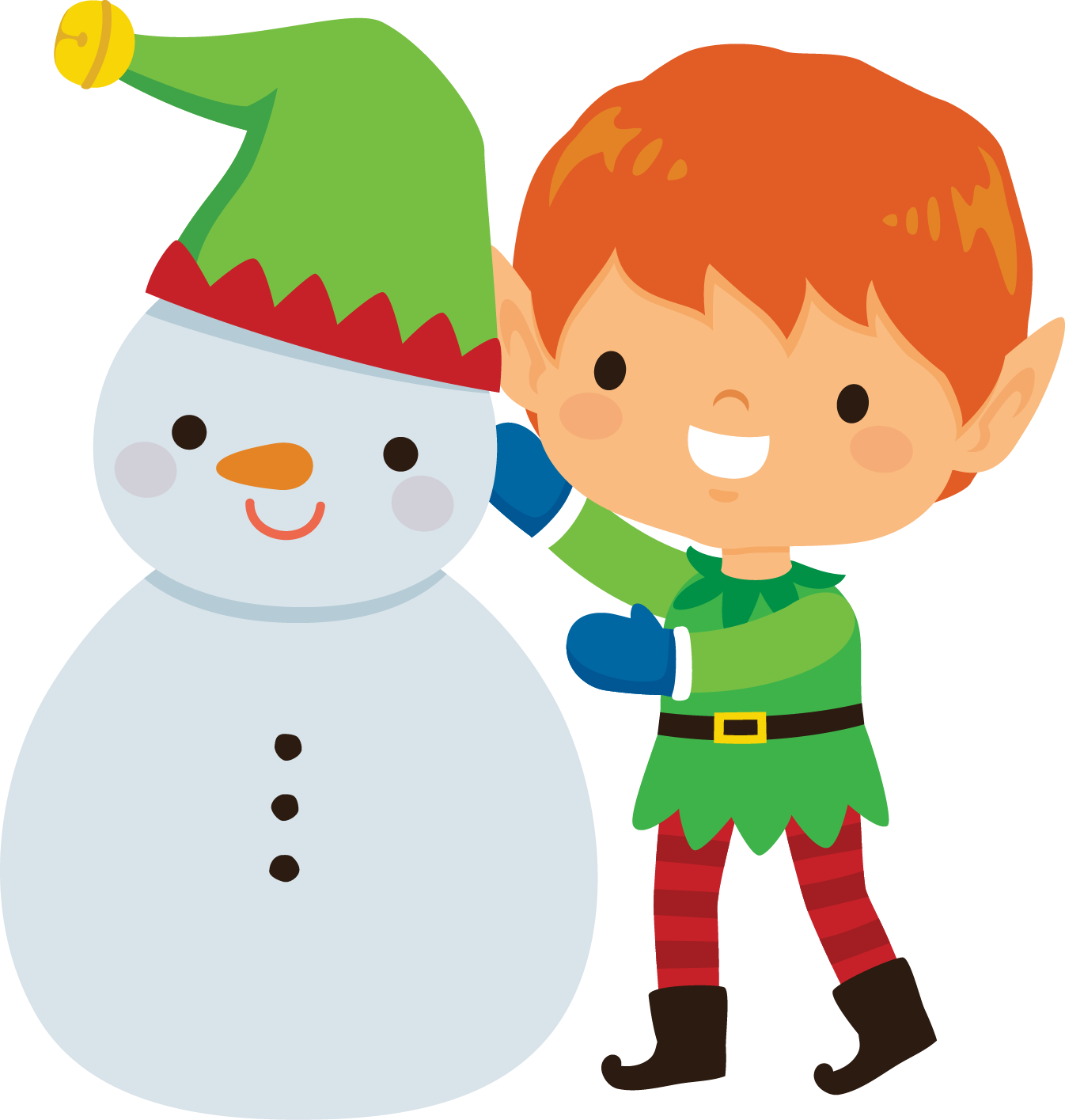 Elf building a snowman